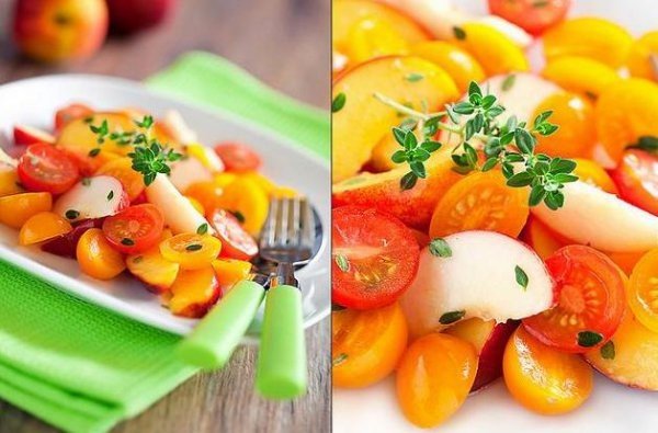 Салат с персиками и помидорами