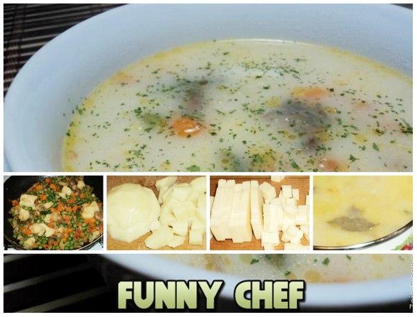 Сырный суп из замороженных овощей и грибов