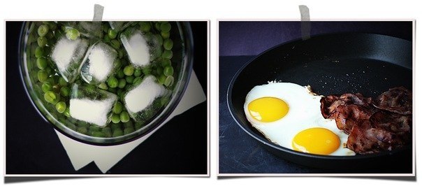 Горошек, яйца и ветчина - сытный завтрак.