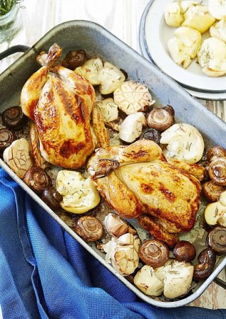 Рецепт цыпленка с грибами, картофелем и розмарином
