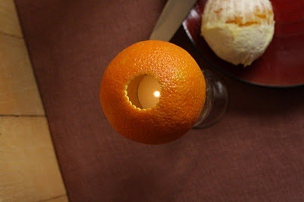 как сделать свечу из апельсина?