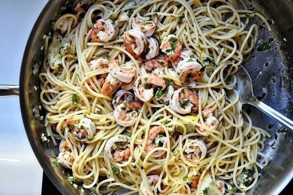 Спагетти с креветками!