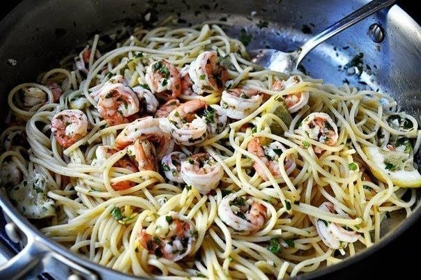 Спагетти с креветками!